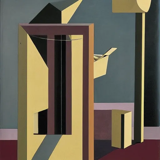 Prompt: a painting by giorgio de chirico of an abstract sculpture by the caretaker