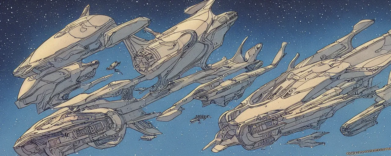 Prompt: spaceship concepts, illustration by moebius