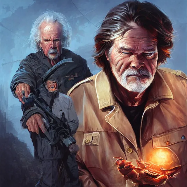 Image similar to the thing john carpenter and kurt russell by stanley artgerm lau, wlop, rossdraws, frank frazetta, andrei riabovitchev, marc simonetti