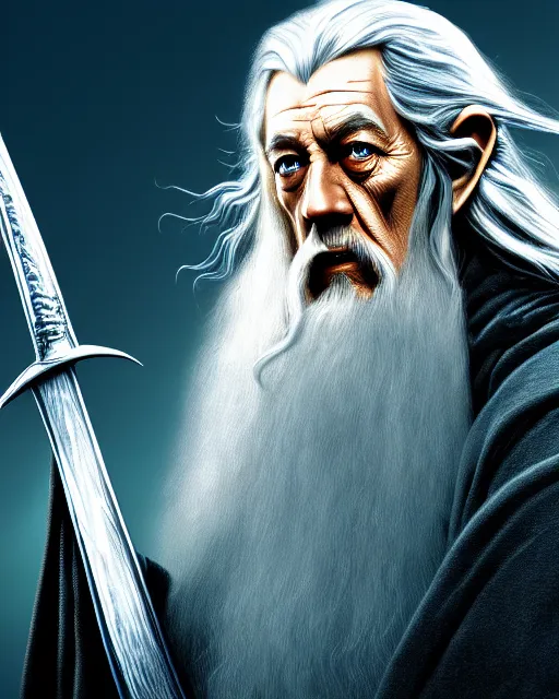 Prompt: Gandalf from Lord of the rings, Cover art by Stephen Bliss, boxart, loading screen, 8K resolution