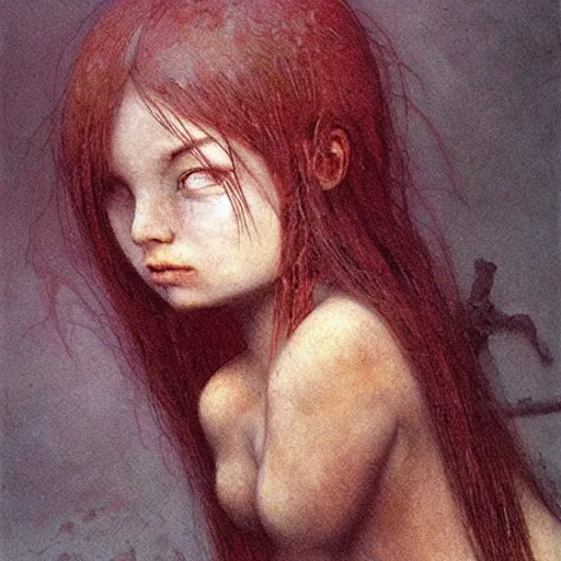 Image similar to A cute barbarian girl by Beksinski