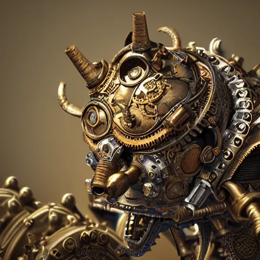 Image similar to A steampunk ornate wolf made of engraved full plate armor and gears, Macro shot by Justin Gerard, unreal engine, physically based rendering