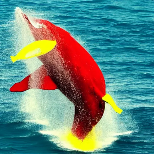 Prompt: red whale swimming in a yellow sea, hyper realistic, hd,