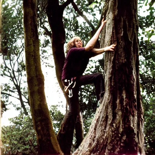 Image similar to steve hillage climbing a tree