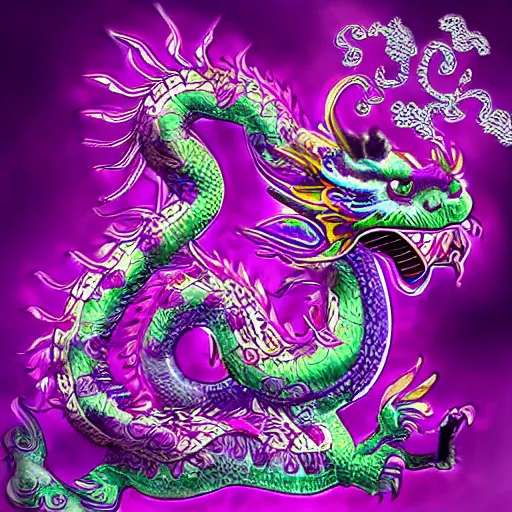 Prompt: cute purple Chinese dragon with ai for girls, epic, digital art