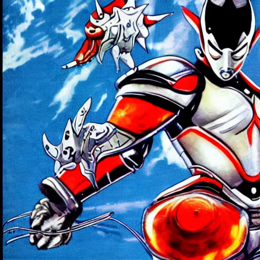 Prompt: Ultraman in the style of Yoshitaka Amano