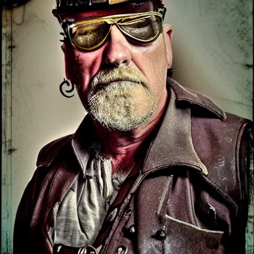 Image similar to old angry mechanic steampunk