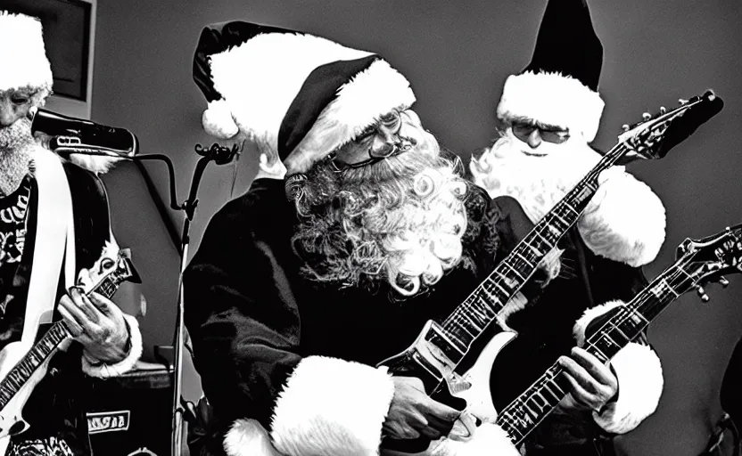 Prompt: footage of Santa Claus playing in a punk rock band