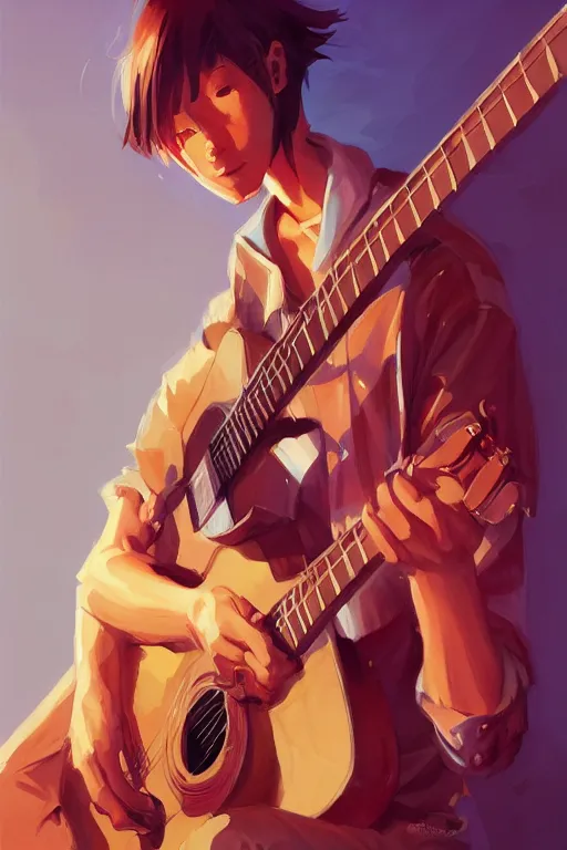 Image similar to guitarman portrait, by Jesper Ejsing, RHADS, Makoto Shinkai and Lois van baarle, ilya kuvshinov, rossdraws global illumination