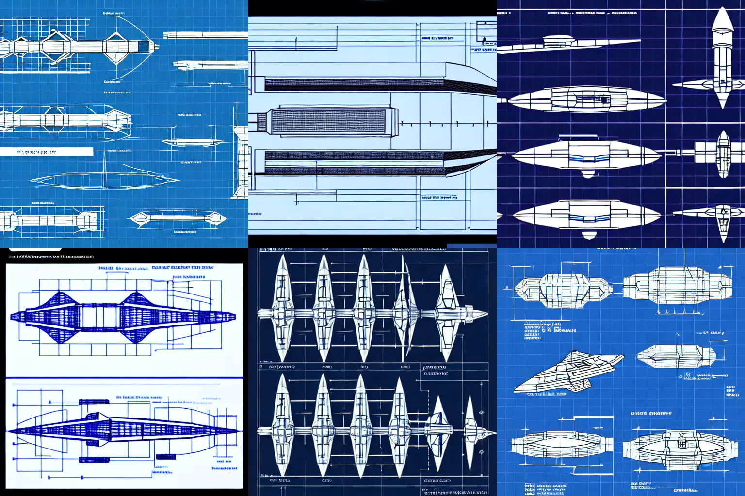 Prompt: Blueprints for a spaceship-part components