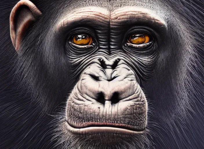 Prompt: a full head photo, detailed photograph of a dreaming chimpanzee head in a distance landscape, 3 / 4 head view photorealism ultradetailed digital art, irina french, heraldo ortega, mandy jurgens, golden ratio, art canvas, award winning, masterpiece trending on artstation 8 k 1 5 0 mpx, hasselblade wide shot