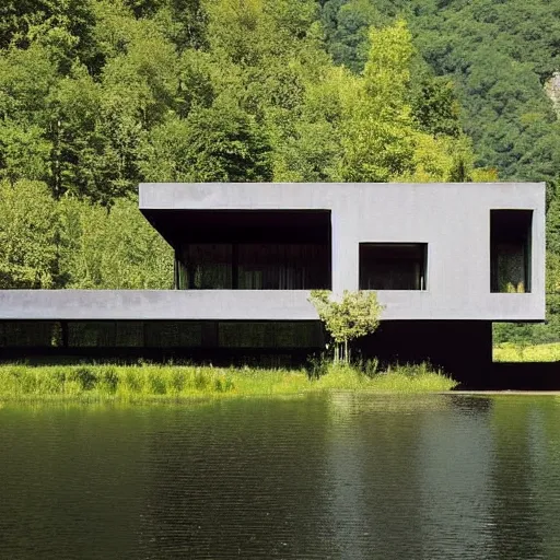 Image similar to a house by the river designed by peter zumthor