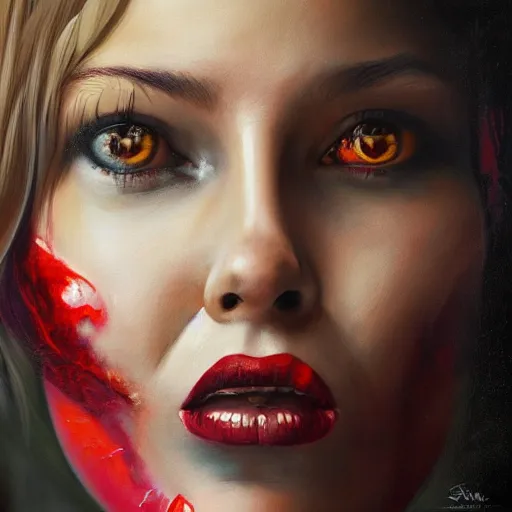 Image similar to a painting of a woman, a photorealistic painting by sam spratt, behance contest winner, shock art, apocalypse art, oil on canvas, hyper realism