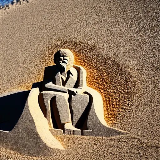 Prompt: sand sculpture of bob ross, highly detailed, photograph, 5 0 mm f 1. 4, bright sunlight