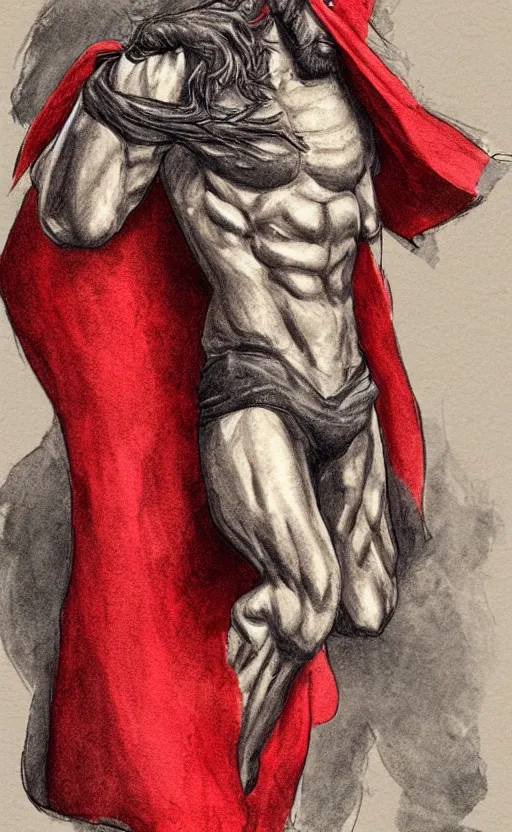 Prompt: a chad and handsome red wizard, super buff and cool, very detailed, sharp, matte, concept illustration