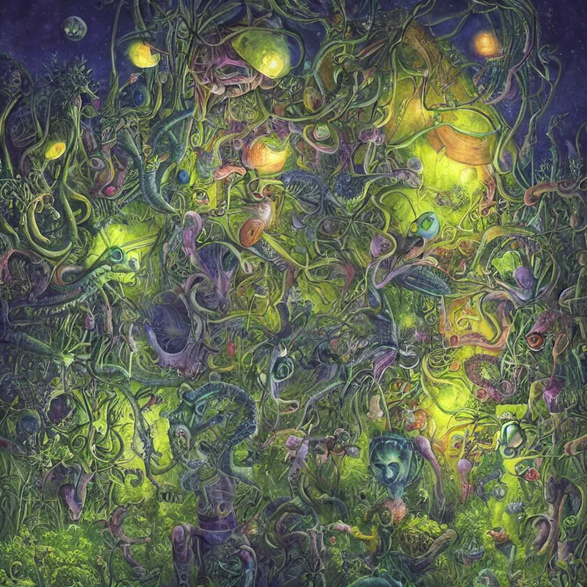 Painting Of Aliens In A Garden At Night By Hannah Yata | Stable ...