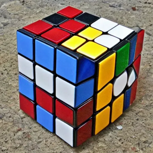 Prompt: unsolved rubik's cube made of various types of stone,