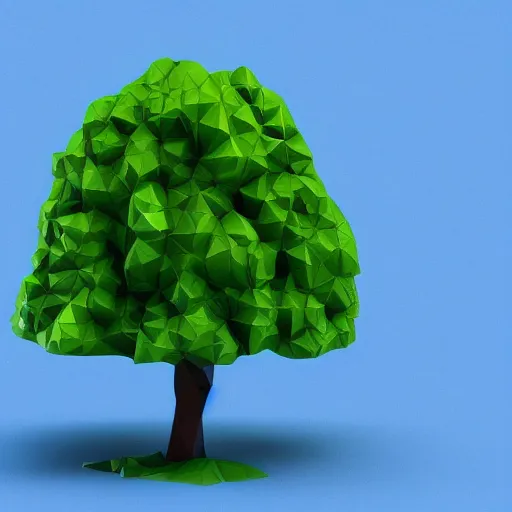 Image similar to a 3d low poly object of just a small green tree on the blue background