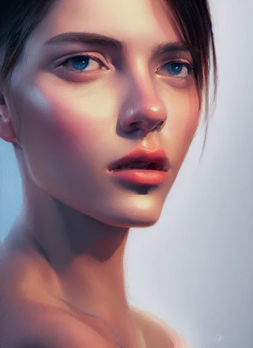 Image similar to portrait of a gorgeous young woman in the style of stefan kostic, artstation, concept art, realistic photo, sharp focus, 8k high definition, insanely detailed, intricate, elegant