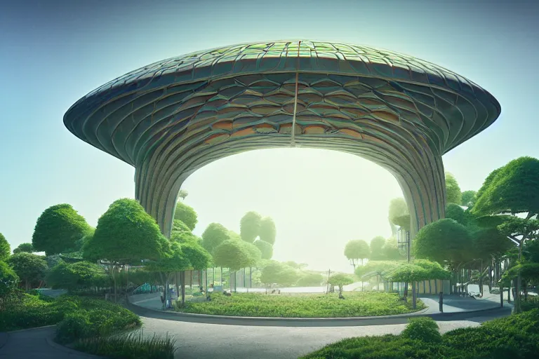 Image similar to expo 6 7 pavillion, solarpunk, studio ghibli, jean - baptiste monge, octane render, 4 k, symmetry