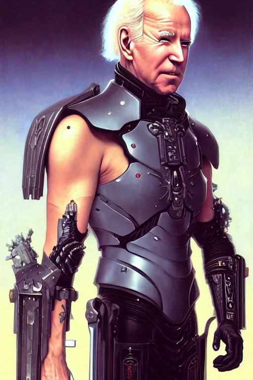 Image similar to portrait of joe biden goth cyborg with white hair in warhammer armor, art by kuvshinov ilya and wayne barlowe and gustav klimt and artgerm and wlop and william - adolphe bouguereau