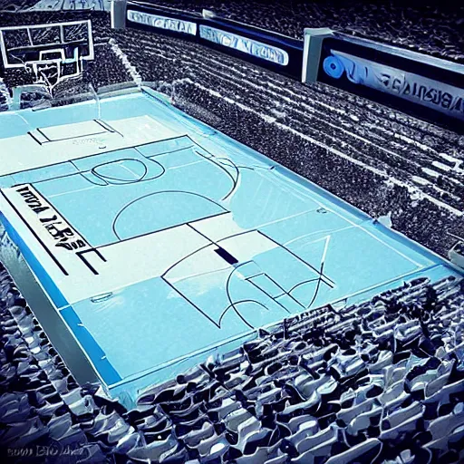 Image similar to a basketball stadium under water. dream like, surrel.