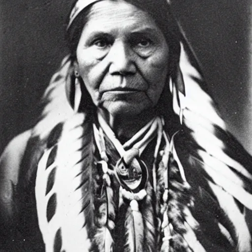 Image similar to photo of elizabeth warren as an american indian squaw from 1 8 5 0's,