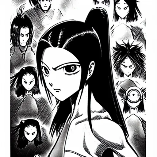 Image similar to alita by yukito kishiro. medium shot. black and white manga. pencil drawing.