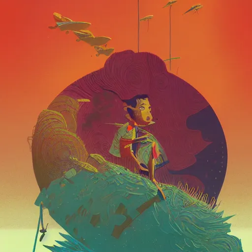 Prompt: illustration of Courage, by Victo Ngai and James Gilleard and Bruce Pennington