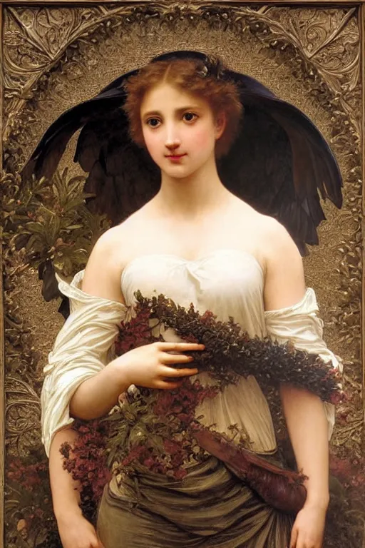 Image similar to hyperrealist highly detailed english medieval portrait of high fashion archangel wrapped in ferrofluid liquid, Art by William Adolphe Bouguereau,, Art by William Adolphe Bouguereau,, by Annie Swynnerton and Tino Rodriguez and Maxfield Parrish, elaborately costumed, rich color, dramatic cinematic lighting, extremely detailed, radiating atomic neon corals, concept art pascal blanche dramatic studio lighting 8k wide angle shallow depth of field, Art by William Adolphe Bouguereau, extreme detailed and hyperrealistic