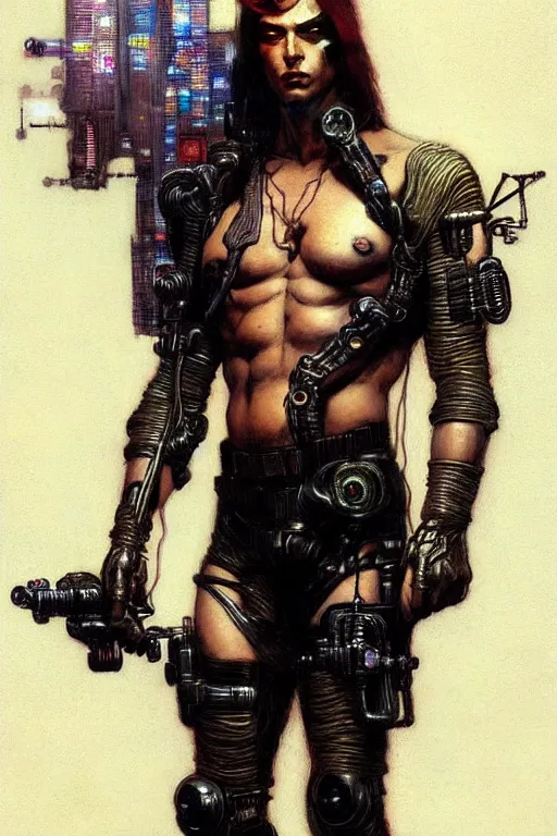 Image similar to cyberpunk, attractive male, character design, painting by gaston bussiere, katsuya terada, frank frazetta, tom of finland, trending on artstation