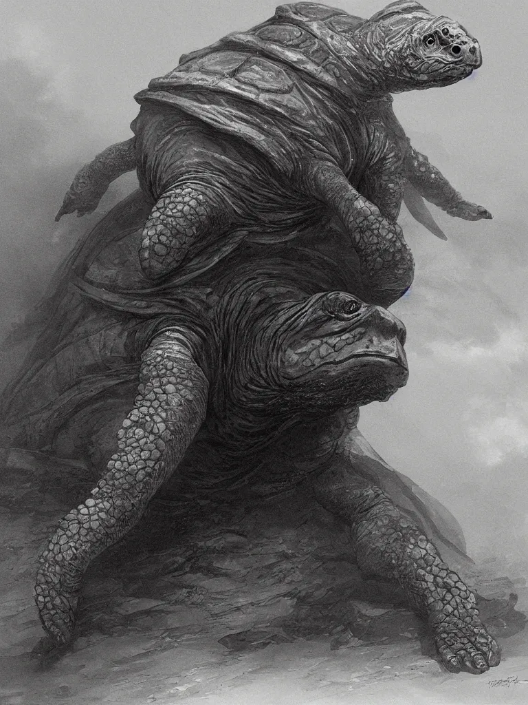 Prompt: Mitch McConnell painted as an anthropomorphic turtle by greg rutkowski and by Gustave Dore