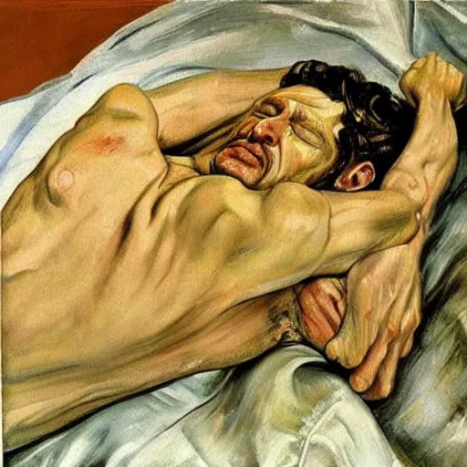 Prompt: painting by lucien freud