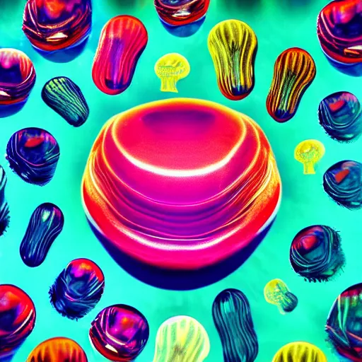 Image similar to hamburger mix jellyfish, cg, 8 k, surrealistic, sharp focus, super resolution, style by andy warhol