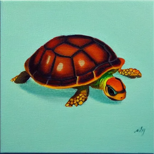 Image similar to oil on canvas, a cute small turtle.