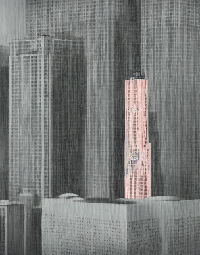 Prompt: fukuoka city tower, a painting, in the style of wes anderson, lola dupre, david hockney, isolated on negative white space background dark monochrome fluorescent spraypaint accents volumetric octane render, no double figure