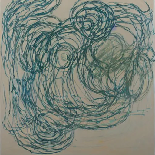 Prompt: large scale painting by cy twombly, high resolution art scan, swirling loops