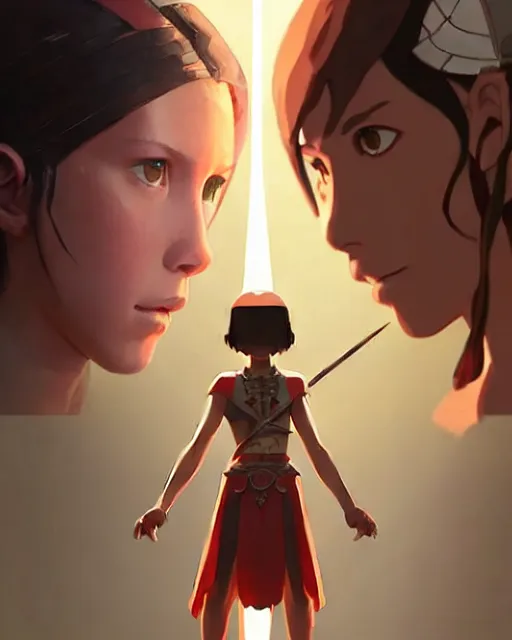 Image similar to millie bobby brown as an azctec warrior, detailed perfect face, exquisite details, fire magic, mid view, design on a white background, by studio muti, greg rutkowski makoto shinkai takashi takeuchi studio ghibli