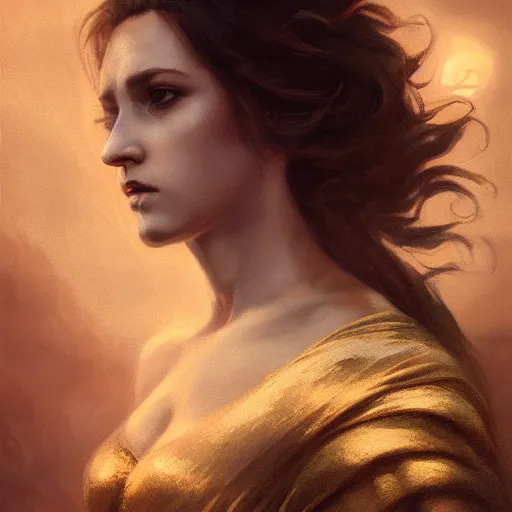 Image similar to majestic gracious regal seductive goddess selene portrait, ancient greece, atmospheric lighting, painted, menacing, intricate, volumetric lighting, beautiful, rich deep colours masterpiece, golden hour, sharp focus, ultra detailed, by leesha hannigan, ross tran, thierry doizon, kai carpenter, ignacio fernandez rios