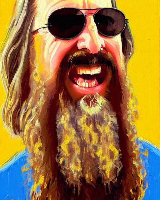 Prompt: portrait of the dude from the big lebowski, gleeful facial expression, impressionism, brushstrokes, high detail, sharp