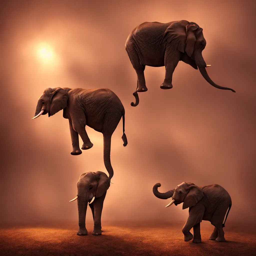 Prompt: one elephant in a wooden house, red crystal, art station, volumetric lighting, beautiful, golden hour, sharp focus, ultra detailed, concept art