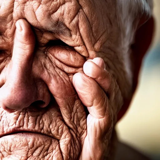 Prompt: close up photograph of old man closed eyes, 4 k, 8 k, 1 6 k