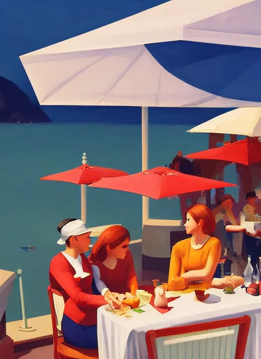 Image similar to Italian aperitivo at the seaside by Edward Hopper and James Gilleard, 8k, octane render, ultra sharp, detailed digital art