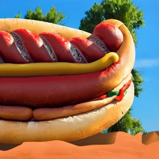 Image similar to a giant hotdog the size of a trojan horse