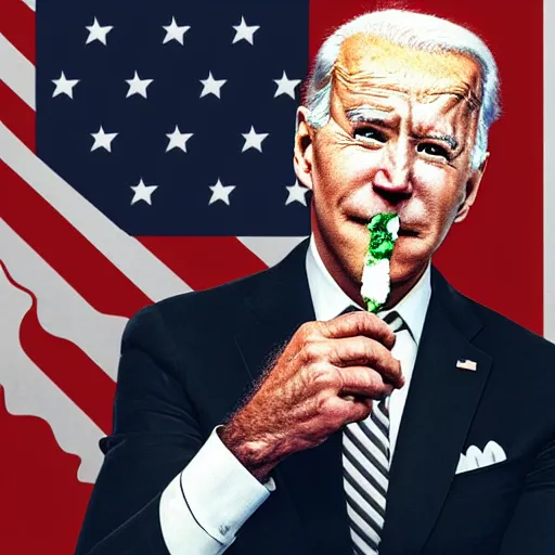 Image similar to A portrait of joe biden smoking a rolled marijuana joint, smoke, 8k, hyper detailed