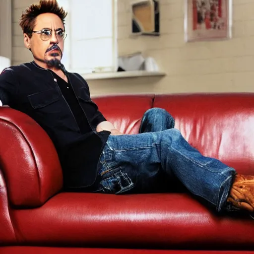 Image similar to robert downey jr sitting on the couch