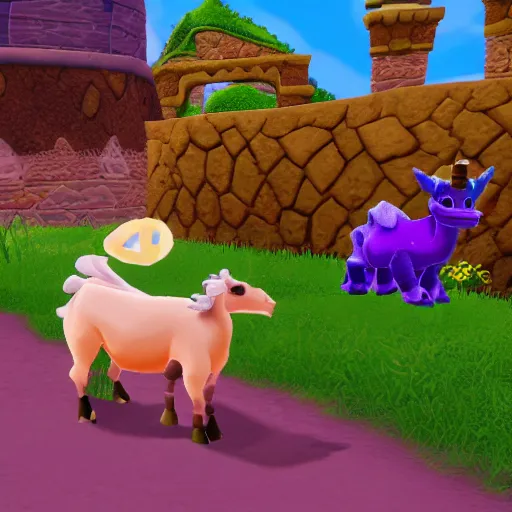 Image similar to screenshot of a cute calf as an npc in spyro the dragon video game, with playstation 1 graphics, activision blizzard, upscaled to high resolution