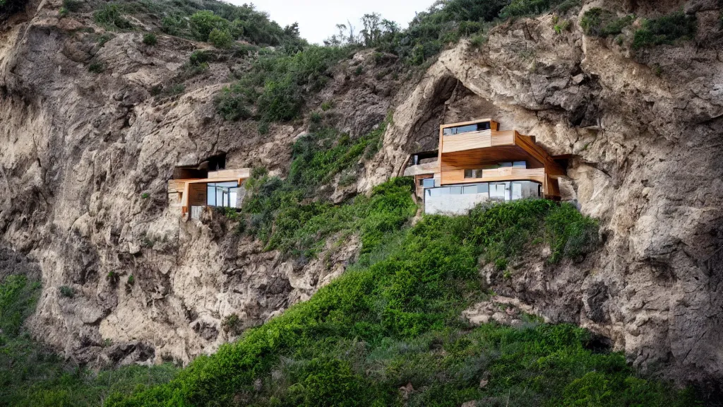 Image similar to house built on the side of a cliff, award winning photo