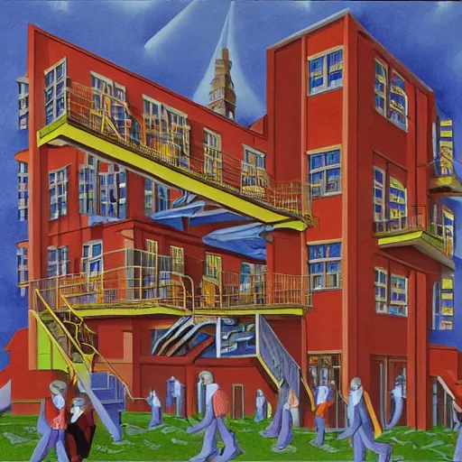 Prompt: high school, mc escher painting