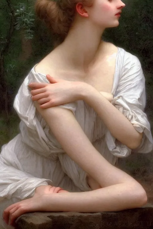 Prompt: portrait of a giant beautiful athletic pale girl, white dress, moonlight, hd, realistic, bouguereau